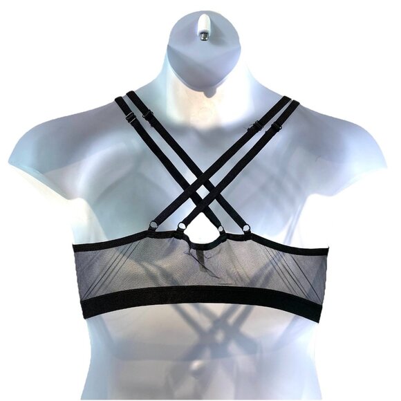 Charlotte Russe Bralette Black Blue Rose Wireless Pullover Strappy Back 1X - Picture 2 of 5